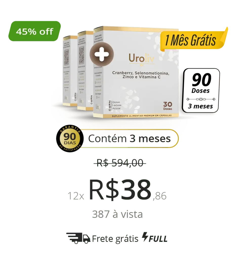 Kit 3 meses Uroliv - De R$594 por R$466,32 em 12x de R$38,86 com frete grátis